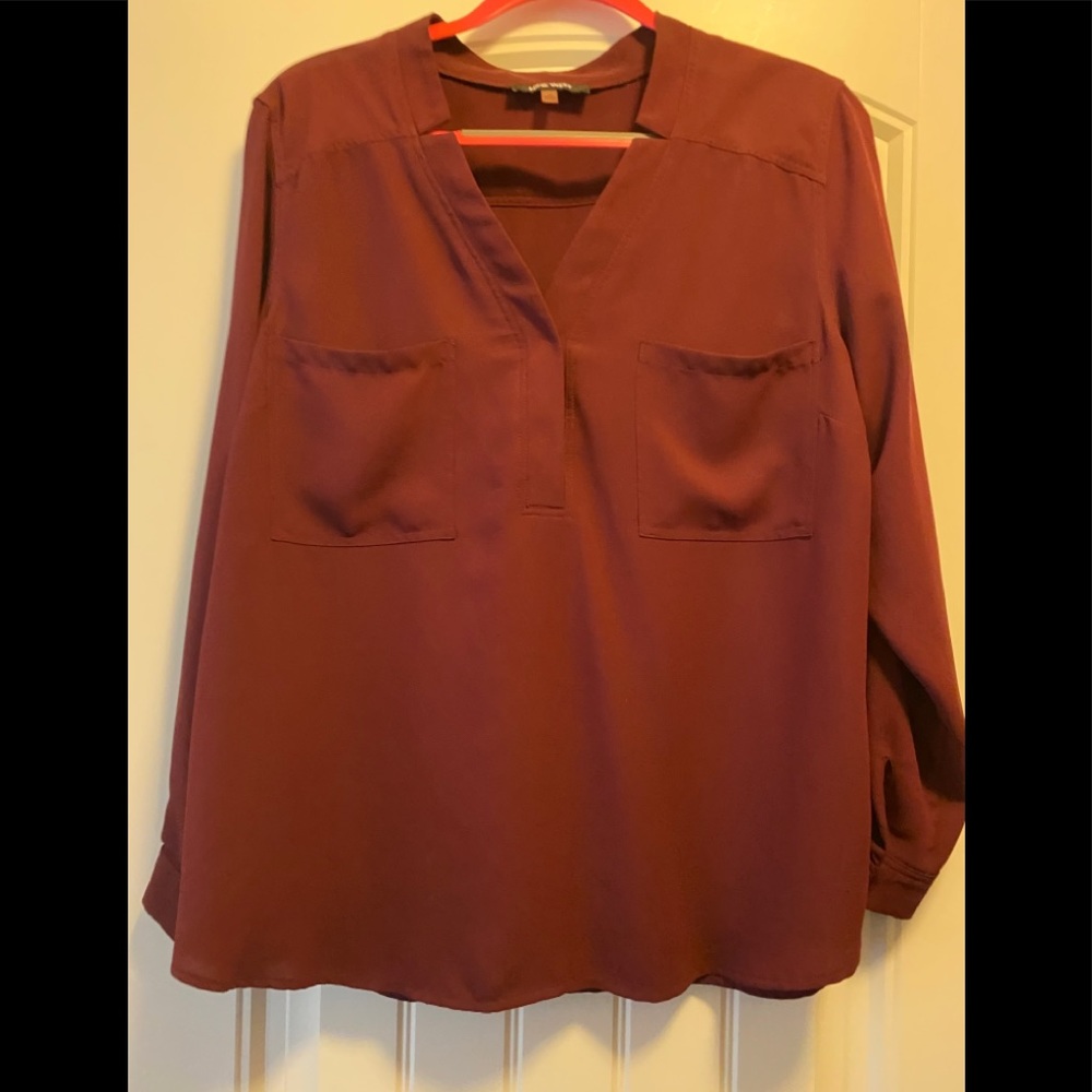 Nine West Maroon/Burgundy LS Top Size 1X